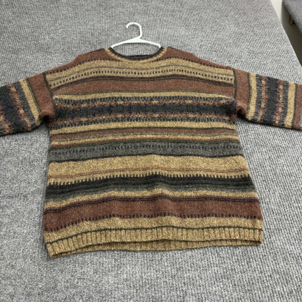 Vintage Woolrich Sweater Mens L Brown Wool Blend Fair Isle Striped Crewneck Gorp